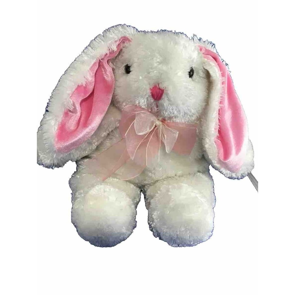 Dan Dee Collectors Choice White Bunny with Floppy Pink Ears 14"  Easter